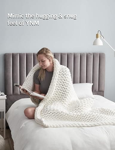 YnM Chunky Throw Blanket, Medium-Weight, Hand Knitted, Skin Friendly, Ventilated and Breathable, Machine Washable, Home Décor Piece for Couch, Sofa and Bed (White, 40x50 Inch) thumbnail 4