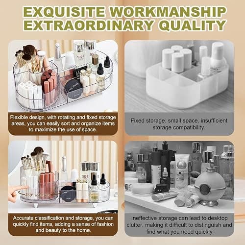 BULLA Makeup Organiser, 360 Rotating Makeup Organiser, Rotating Compartment 2 In 1 Cosmetic Storage, Makeup Organizer Storage Is Perfect for Dresser, Bathroom, Bedroom (Crystal Clear) thumbnail 4