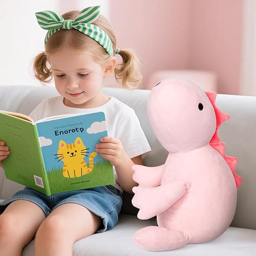 22" 3.5 lbs Weighted Dino Stuffed Toys, Cute Animals Plushie Dolls Pillow Gifts for Kids Adults (Pink) thumbnail 2