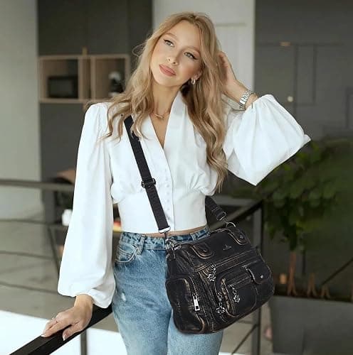 Angel Kiss Large Purses for Women Multi Pocket Hobo Handbag Ladies Tote Satchel Bag Soft Leather Shoulder Bag - Bronze thumbnail 7