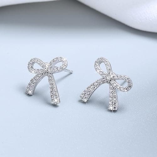 Bow Earrings for Women Trendy Sparkly Rhinestone Chain Tassel Earrings Cute Ribbon Stud Earring Daily Party Jewerly Gifts Christmas Stocking Stuffers thumbnail 7