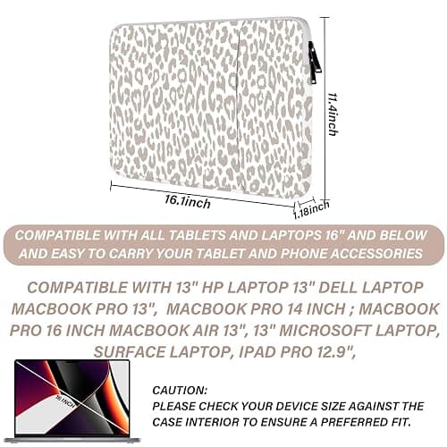 GABraden Laptop Sleeve Bag 15.6-16 inch,Compatible with MacBook Air 15 inch M2 2023 A2941/16 Pro M2 A2780 M1 A2485 /Pro Retina 15 A1990,Chromebook,HP,15.3-16 inch Notebook（Grey Leopard Cheetah Bag） thumbnail 2
