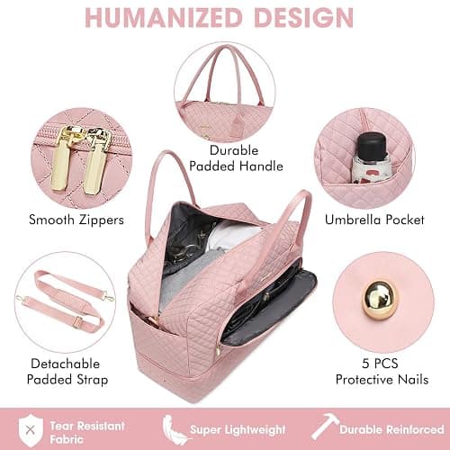 Large Women Travel Duffle Bag - Carry on Overnight Bag Weekend Travel Duffel Tote Bag Yoga Gym Bag with Wet Pocket Toiletry Weekender Overnight Bag for Travel Business Trips Sports Hospital Pink thumbnail 5