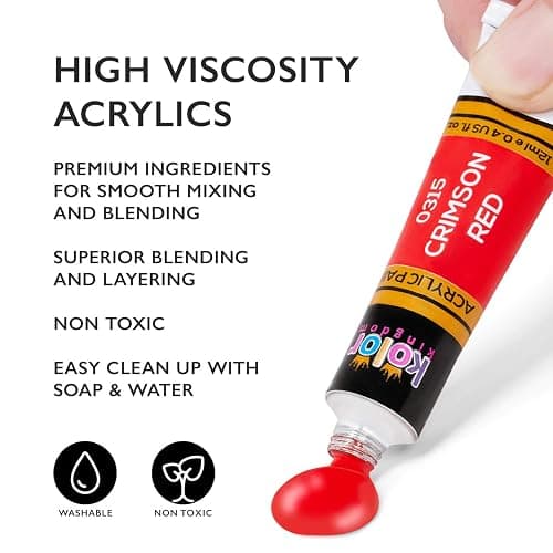 KOLOR KINGDOM Acrylic Paint Set 24 Colours Canvas Paints Kit with 3 Paint Brushes for Crafts,Kids Paints, Paper, Rock Painting, Wood,Ceramic & Fabric Vibrant Colors (24 X 12ML) thumbnail 2
