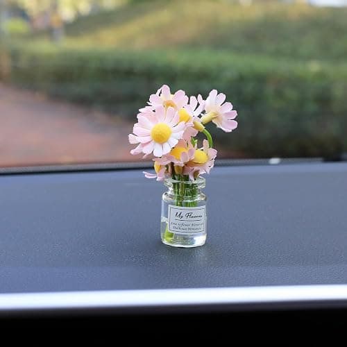 Kiofs Daisy Flower Car Accessories for Women Interior Aesthetic, 3 Pcs Daisy Cute Car Dashboard Decorations thumbnail 4