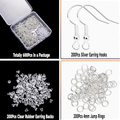 600Pcs Hypoallergenic Earring Hooks, Silver Earring Making Kit, Supplies with Earring Backs and Jump Rings for Jewelry Making (Silver) thumbnail 3