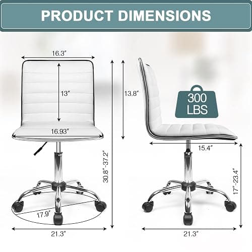 OFIKA Office Desk Chair, Adjustable Task Chair, Low Back Faux Leather Ribbed Swivel Chair, Armless Home Rolling Chair Retro with Wheels thumbnail 3