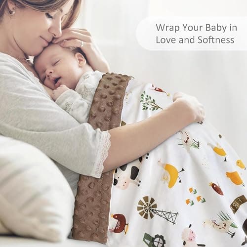 HOMRITAR Baby Blanket for Boys Soft Lightweight Minky Blanket with Double Layer Dotted Backing for Infant Toddler Nursery Crib with Cute Farm Animals Design 30 x 40 Inch thumbnail 3