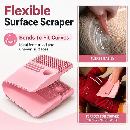 Petobey Self-Cleaning Cat Shedding Grooming Brush for Small Dog Pet Short Hair Remover Set Reusable Lint Removal Tool Carpet Scraper for Clothes Couch Bedding Furniture Car Pink thumbnail 5