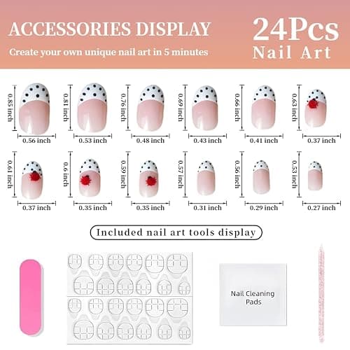 24 Pcs Polka Dot French Tip Press on Nails Short Oval Fake Nails 3D Red Ladybug Designs Stick On Nails Kit Black Polka Dot Acrylic False Nails Press ons Ladybug Full Cover Artificial Nails for Women thumbnail 4