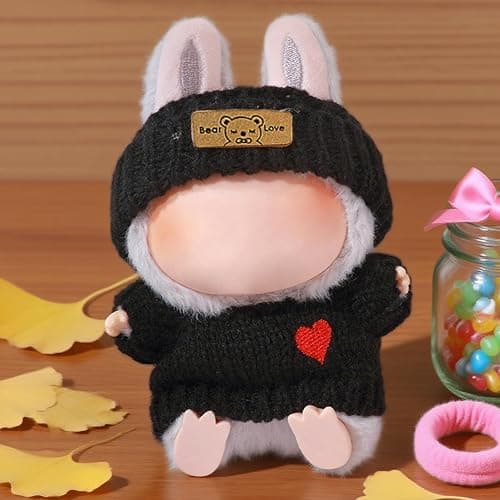 EUPSIIU 2 Pack Doll Outfits, 17CM Black & White Heart-themed Doll Outfit for Clothing with Hat, Cute Dress-Up Set for Plush Dolls & Dolls Accessories (Black,White) thumbnail 6