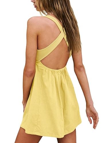 ReachMe Womens Cut Out Dresses Short Sleeveles Mini Dress Summer V Neck A Line Dresses Beach Vacation Dress thumbnail 6