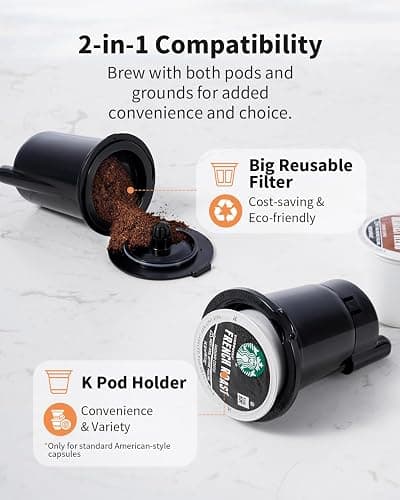 KIDISLE Hot & Iced Coffee Maker with Bold Setting, Single Serve Coffee Maker for K Cup and Grounds, 6-14 Oz Brew Sizes, 50 Oz Removable Water Tank, One Cup Coffee Machine with Reusable Filter, White thumbnail 5