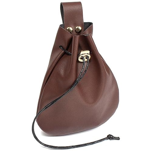 Leather Belt Pouch Medieval Vintage Renaissance Viking LARP Cosplay Costumes Drawstring Coin Purse Phone Holder Waist Bag (Brown) - Image 1
