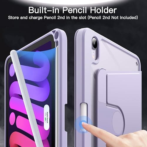 JETech Rotating Case Cover for iPad mini A17 Pro/6th Gen, Purple | For 8.3" 2024/2021 Model, 360° Rotation Stand, Clear Back Design, Auto Wake/Sleep, Pencil Holder, Full Protection thumbnail 5