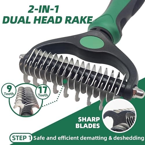 KUEIOX Pet Grooming Kit - 7 PCS Green Deshedding Brush Set with Undercoat Rake, Slicker Brush, Bath Brush & Nail Clipper for Short & Long-Haired Dogs and Cats thumbnail 2
