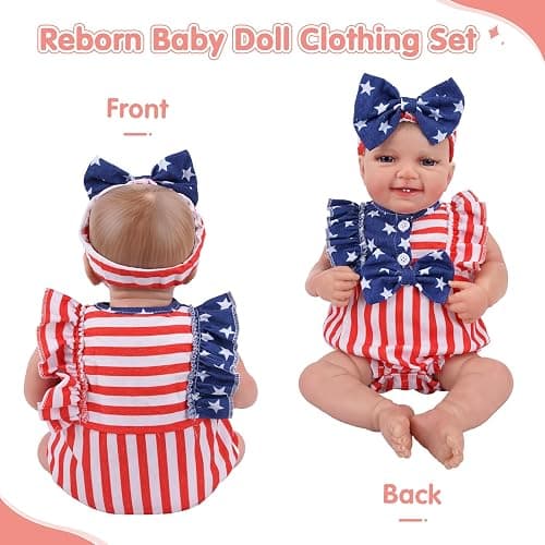 BABESIDE 2 Pcs Reborn Baby Doll Clothes Set for 17-22 Inch Babydolls, Baby Doll Accessories with Headband for Realistic Dolls Clothing, Stars and Stripes thumbnail 5