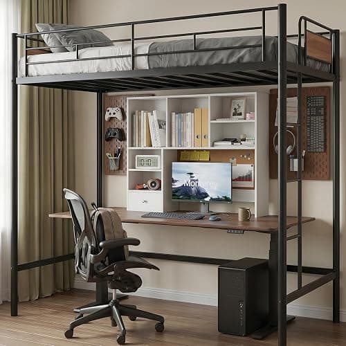 ELUREVIA White Desk Hutch with Cork Board for Photos and Reminders, Dorm Desk Hutch with Drawers and Shelves, Desktop Bookshelf for College Dorm, Student Bedroom, Compact Study Spaces thumbnail 2