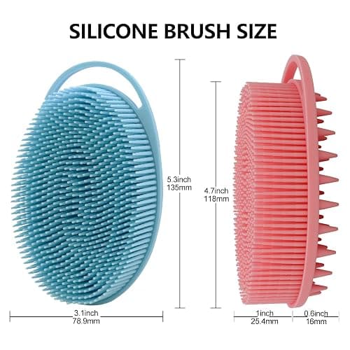 2 Pack Silicone Body Scrubber, Loofah Double-Sided Body Brush,Shower Scrubber and Scalp Massager Shampoo Brush for Sensitive Kids Women Men All Kinds of Skin (Pink & Blue) thumbnail 4