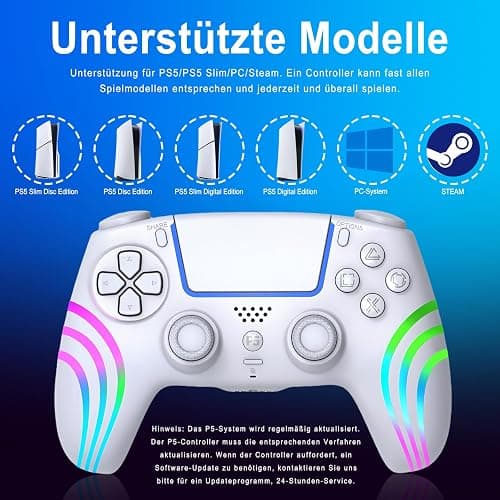 AriKroii Manette sans fil pour PS5/PS5 Slim/PS5 Pro, compatible PS5/Steam/PC avec tir continu turbo/fonction macro/fonction gyroscopique à double vibration/fonction gyroscopique à 6 axes (blanc) thumbnail 6
