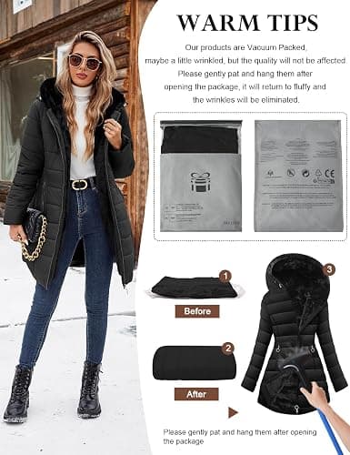 Wiepux Women's Winter Fleece Lined Down Jacket Windproof Fur Warm Fit Down Jacket - Long Ski Coat for Commuting thumbnail 7