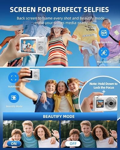 ARNSSIEN Digital Camera with Dual Screen,Autofocus 4K 48MP Vlogging Cameras for Photography with 32GB Card,Point and Shoot Digital Cameras,16X Zoom,Anti-Shake,Present for Kid Teen Beginner,Y5 thumbnail 2