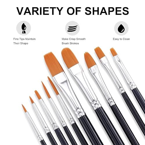 GOTIDEAL Paint Brush Set, 10 Pcs Round Pointed Tip, Small Nylon Hair Brushes for Acrylic, Oil and Gouache，Body, Face Nail Art and Rock Painting, Perfect for Kids & Adult thumbnail 2