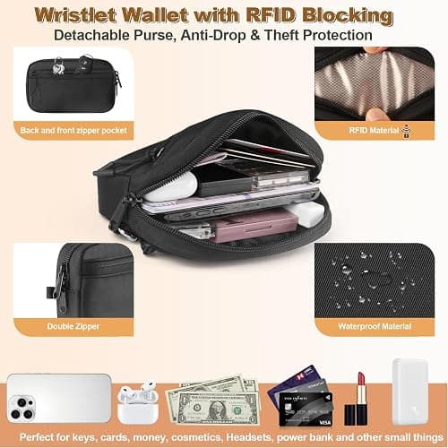 YFWE Clip and Go Strap for Phone with Wallet Crossbody, Adjustable Phone Lanyard with Detachable RFID Wristlet Wallet, Black (L) thumbnail 4