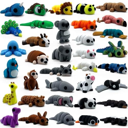 25PCS Mini Animal Figurines Set, 3D Printed Articulated Flexible Fidget Toys for Adults, Stress Relief Sensory Toys, Cute Desk Decor for Home Office, Party Favors, Gift Ideas (36 Animals B) - Image 1