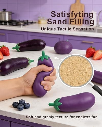 Stretchy Glue-Sand Filled Rubber, Latex Soft Decompression Toy,Squishy Toy, Fake Fruits and Vegetables,High-Elastic Stretchable, Decompression Toy for Adults and Children (Eggplant-2 Pack) thumbnail 3