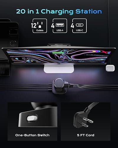Tower Surge Protector Power Strip,12 AC Outlets & 8 USB Ports, Flat Plug 5FT Extension Cord with Multiple Outlets, 24W Outlet Extender Overload Protection for Home Office Room thumbnail 2