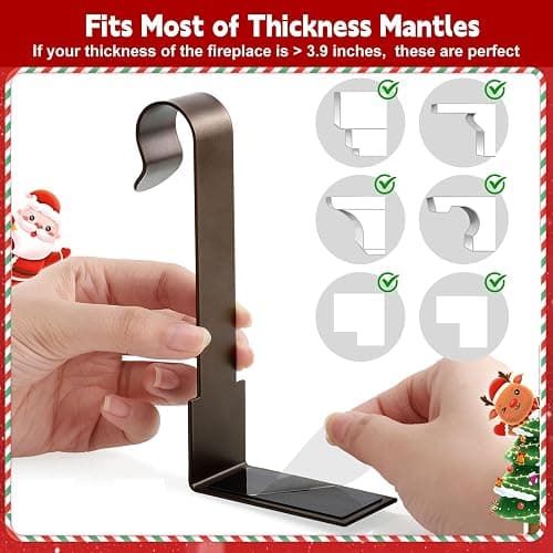 Christmas Stocking Holders Set of 4, Stocking Holders for Mantle, Xmas Stocking Hangers for Fireplace Shelf Staircases Party Decoration Christmas Mantel Decor Hooks thumbnail 5