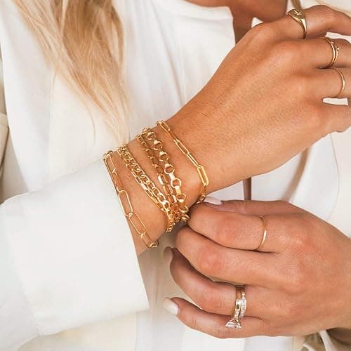 MEVECCO Bracelet for Women 14K Gold Plated Dainty Chain Simple Jewelry Cute Handmade Minimalist for Her thumbnail 4