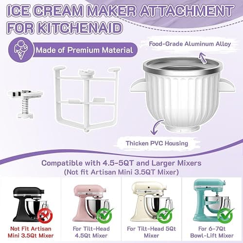 Ice Cream Maker Attachment for KitchenAid Stand Mixer, 2 Qt Ice Cream Bowl | Fits 4.5Qt and Larger KitchenAid Stand Mixers, For Ice Cream, Frozen Yogurt, Sorbet & Gelato by Focollk thumbnail 4
