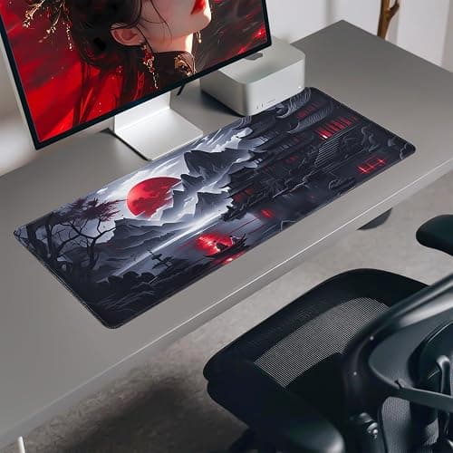 Vanzard Large Gaming Mouse Pad, Anime Black Mousepad with Stitched Edges, Expanded Cool Desk Mat, Japanese Red Moon XL Keyboard Mat Suitable for Home Office,31.5 X 11.8 Inch thumbnail 7
