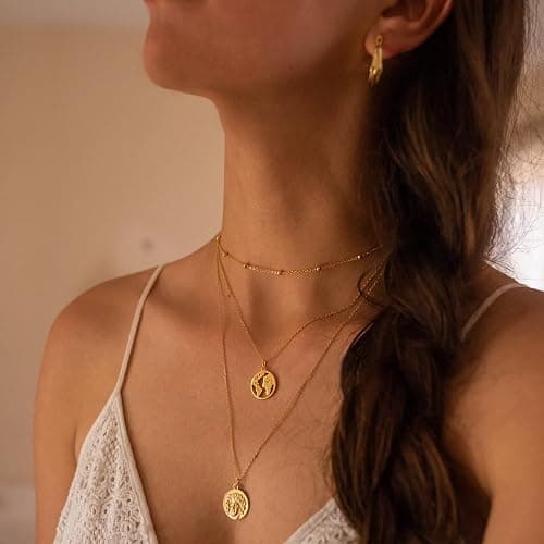 Tewiky Gold Chain Necklace for Women, 14k Gold Plated Thin Beaded Wave Box Chain Necklace Dainty Gold Necklace Simple Layered Gold Choker Necklaces Minimalist Gold Link Chain Necklace Trendy Jewelry for Women thumbnail 5