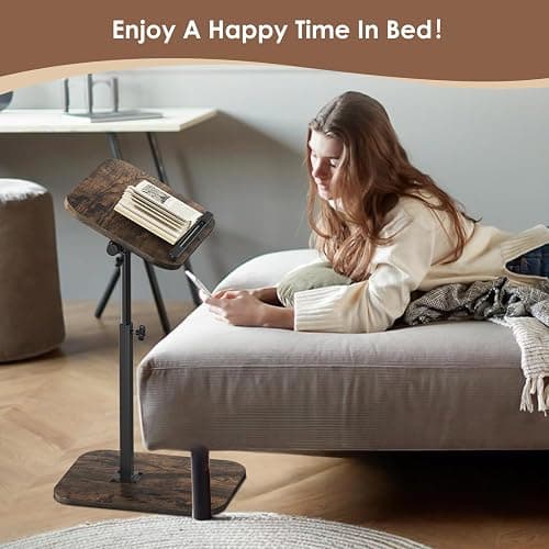 iabifo Sofa Couch Arm Table Tv Tray Small Bed Stand C Shaped Side End Tables for Living Room, Bedroom, Bedside Rustic thumbnail 5