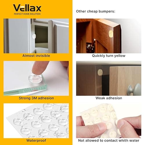 128 Self Adhesive Cabinet Door Bumpers – Sticky Clear Silicone Rubber Pads for Furniture Drawers, Kitchen Cabinets, Decor, Wall Protection – Vellax thumbnail 8
