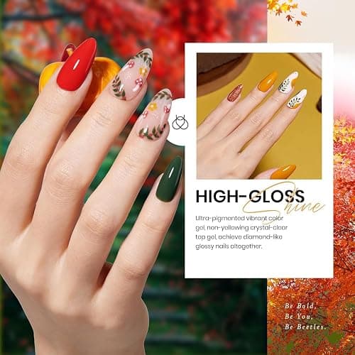 Beetles Fall Gel Nail Polish Set - Fall Yard Gel Polish Kit, 20 Color Orange Burgundy Red Navy Blue Glitter, Soak Off LED UV with Base Top Coat Nail Art Manicure Gift for Women thumbnail 4