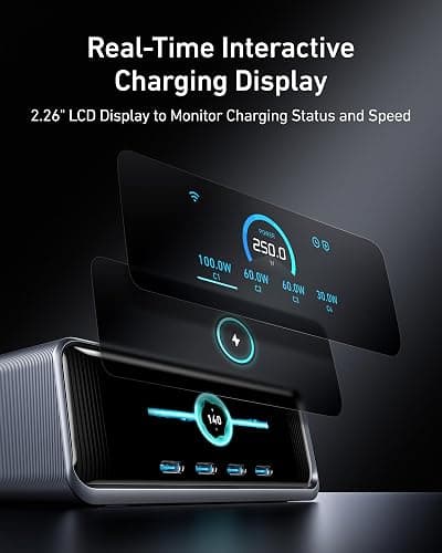 Anker Prime Charger, 250W GaN Prime USB C Charging Station, Ultra-Fast 6-Port, 2.26" LCD Display and Smart Control Dial, Compatible with MacBook Pro/Air, iPhone 16/15/14, Galaxy, and More (Silver) thumbnail 3