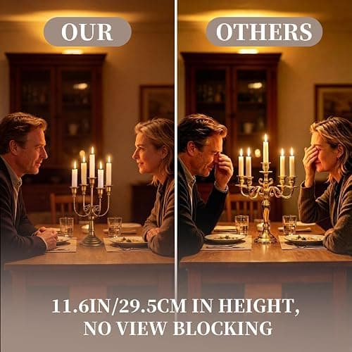 Sziqiqi Gold Candelabra Candle Holders for Wedding Christmas, 5 Arms | 11.6in Tall, Easy Assembly, Vintage Metal Candlestick Holder for Wedding Table Centerpiece, Party Dining Table, Mantel Decor thumbnail 7