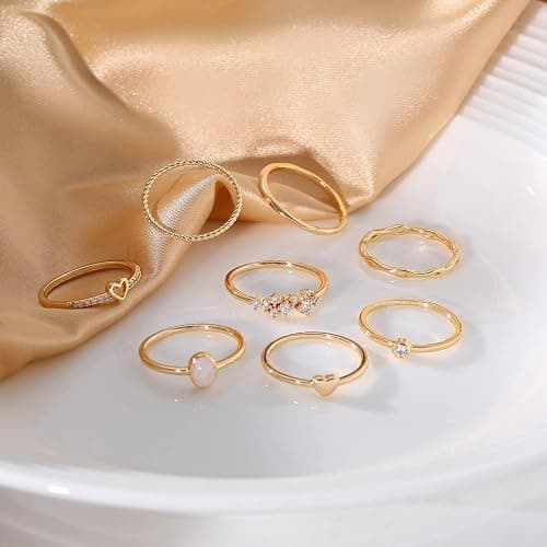 RLMOON 8-12PCS 14K Gold Ring Set for Women Non Tarnish Dainty Silver Rose Gold Thumb Stackable Stacking Rings Heart CZ Pinky Rings Plain Band Size 4-12 thumbnail 6