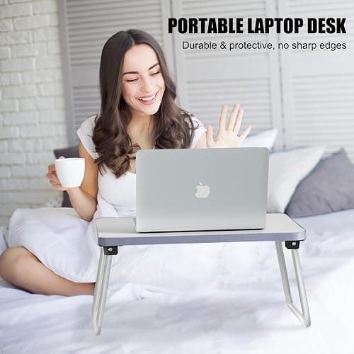 Lap Desks Laptop Tray for Bed or Couch, Breakfast Serving Tray with Folding Legs,Portable & Lightweight Mini Table, Laptop Stand for Working, Reading and Writing,White thumbnail 4