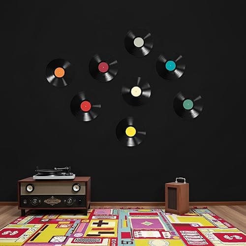 8Pcs 9in Colorful Vinyl Records Decor Wall Stickers, Album Cover Posters Vintage Record Stickers, Vintage Aesthetic 70s80s90s Rock & Roll Music Room Decor for Home Bedroom Wall Music Party Decoration thumbnail 7