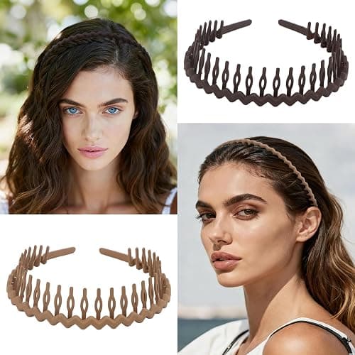 GAFATORY 3 PCS Zig Zag Headbands Plastic Comb Headband Hairband with Teeth Non Slip Thin Elastic Head Bands Fashion Hair Accessories for Women thumbnail 3