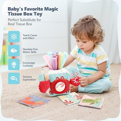 Youuys Baby Tissue Box Toy for Babies 6-12 Months - Montessori Toys Baby Tissue Box Sensory Toys for 1 Year Old - Boy Girl Gifts for Babies 6 12 18 Months Old (Ocean) thumbnail 3