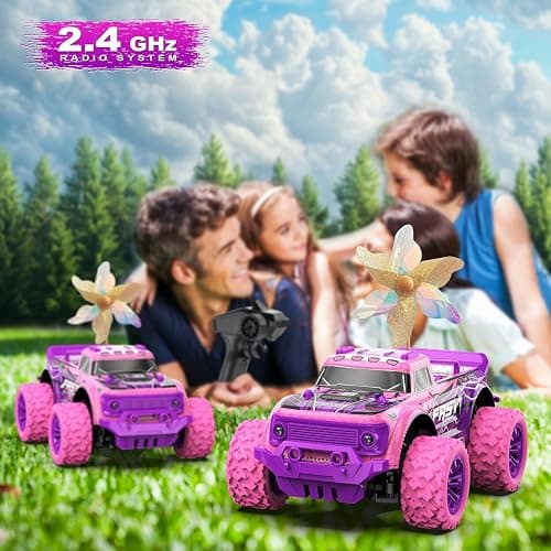 iDrone Remote Control Car for Girls: 1:20 Scale Pink Purple Rc Truck with LED Light and DIY Windmills - 20Km/h All Terrain Fast RC Cars, 2.4GHz Monster Truck Toys for Kids Gift thumbnail 2