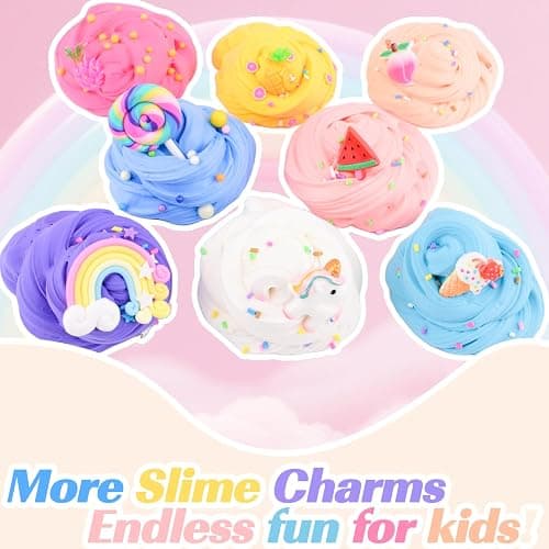 8 Pack Butter Slime Kit for Kids, Fluffy Scented Butter Slime Party Favors with Peach, Unicorn, Rainbow Charms, Birthday Gifts for Girl Boys, Stretchy Non-Sticky, Super Soft DIY Stress Relief Toy thumbnail 3