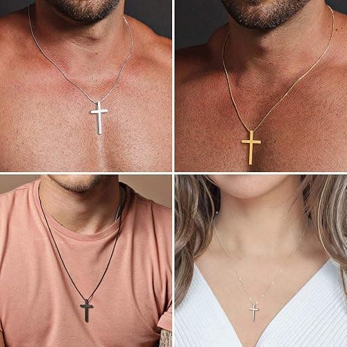 M MOOHAM Cross Necklace for Men Teen Boys 16-30 Inch | Silver Black Gold Stainless Steel Cross Chain Cross Pendant, Jewelry Gifts for Teenage Boys Men thumbnail 3