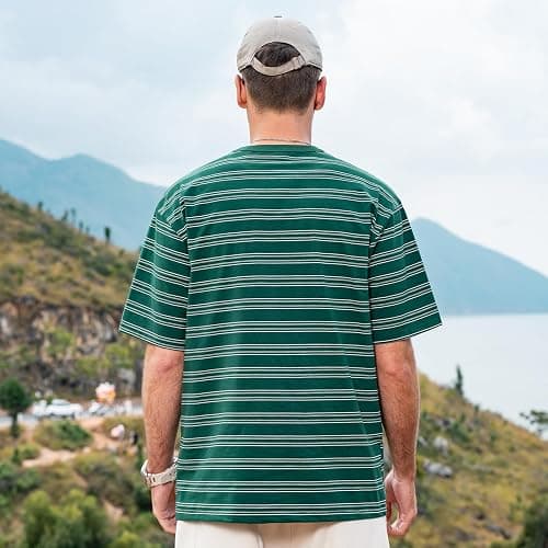 ZVX Men's Stripe Short Sleeve T-Shirt Mens Classic Casual Stripe Loose Shirts thumbnail 2